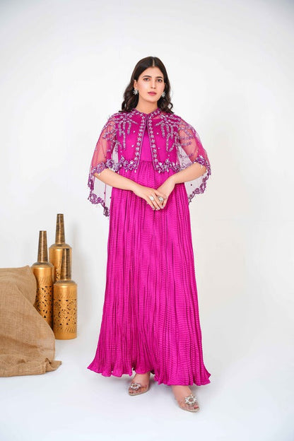 Pretty in Pink in Majestic Long Tail Cape with a Enchanting Crush Maxi