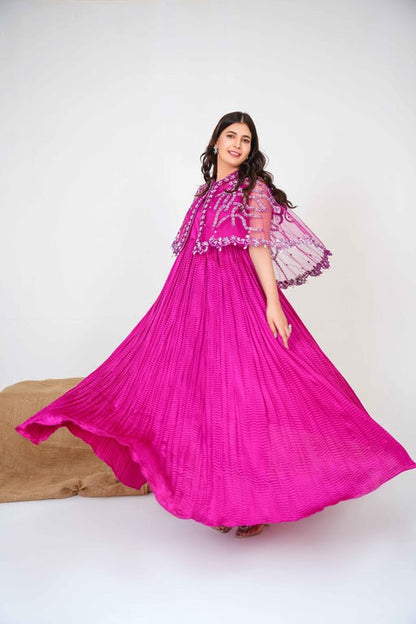 Pretty in Pink in Majestic Long Tail Cape with a Enchanting Crush Maxi